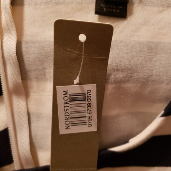 J. Crew Navy White Striped Ruffle 3/4 Sleeve Peplum Shirt Top SZ M NWT - Picture 5 of 8